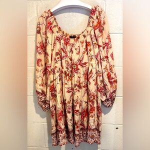 Angie boho chic peasant dress off shoulder pink floral